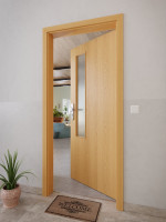 CloseUp-Milieuansicht von GARANT Wohnungseingangstür Eiche Premium CePaL mit Lichtausschnitt LA-5 schlossseitig