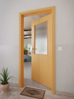 CloseUp-Milieuansicht von GARANT Wohnungseingangstür Buche Exklusiv CePaL mit Lichtausschnitt LA-6