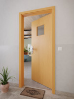 CloseUp-Milieuansicht von GARANT Wohnungseingangstür Buche Exklusiv CePaL mit Lichtausschnitt LA-7