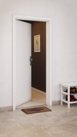 CloseUp-Milieuansicht von GARANT Wohnungseingangstür-Set Weißlack RAL 9016 mit Zarge und Beschlag