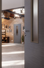 CloseUp-Milieuansicht von Strukturiert Hygge Grau LA 4 mittig Basic Innentür - Huga