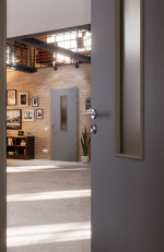 CloseUp-Milieuansicht von Ultramatt Hygge Grau LA 4 mittig Basic Innentür - Huga