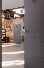 CloseUp-Milieuansicht von Strukturiert Hygge Grau LA 6 Raute Basic Innentür - Huga