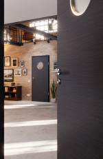 CloseUp-Milieuansicht von Strukturiert Anthrazit LA Bullauge Basic Innentür - Huga