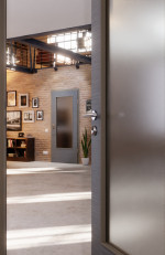 CloseUp-Milieuansicht von Strukturiert Hygge Grau LA-DIN Basic Innentür - Huga