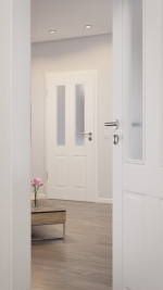 CloseUp-Milieuansicht von LEBO Innentür Country 40 Weißlack mit Lichtausschnitt 2 LA oben