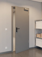 CloseUp-Milieuansicht von Huga Rauchschutztür Hygge grau RAL 7037 Duradecor ProLine