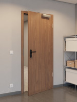 CloseUp-Milieuansicht von WESTAG Rauchschutztür Nussbaum Trentino NU 717 PortaLit CPL