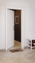 CloseUp-Milieuansicht von HUGA Wohnungseingangstür Stripe 15 Verkehrsweiß RAL 9016 Duradecor DesignLine