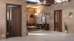 Main-Milieuansicht der in der Wand laufenden HÖRMANN Schiebetür Pure 1 Alpineiche Duradecor DesignLine mit Lichtausschnitt Schlossseite