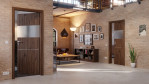 Main-Milieuansicht der in der Wand laufenden HÖRMANN Schiebetür Pure 2 Alpineiche Duradecor DesignLine mit Lichtausschnitt quer mit bündiger Lisene Steel 79-7