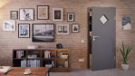 Front-Milieuansicht von Huga Innentür Hygge grau RAL 7037 Duradecor Basic mit Lichtausschnitt LA 6 Raute