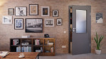 Front-Milieuansicht von Huga Innentür Hygge grau RAL 7037 Duradecor Basic mit Lichtausschnitt LA 7