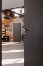 CloseUp-Milieuansicht von Huga Innentür Hygge grau RAL 7037 Duradecor ProLine