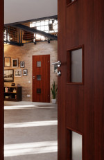 CloseUp-Milieuansicht von Innentür Dexo M3 Walnuss Dekorfolie mit Lichtausschnitt