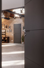 CloseUp-Milieuansicht von Huga Innentür Signum 34 Hygge grau RAL 7037 Lack Concept