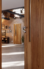 CloseUp-Milieuansicht von Innentür Zano M2 Honig Catania Dekorfolie mit Lichtausschnitt