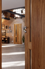 CloseUp-Milieuansicht von Innentür Zano M3 Honig Catania Dekorfolie mit Lichtausschnitt