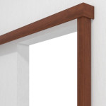 Detailansicht von Schiebetürsystem Walnuss Dekorfolie vor der Wand laufend ohne Zarge