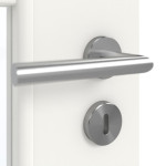 Detailansicht der Oberfläche von GARANT Doppelflügeltür inkl. Zarge Weißlack 9016 mit Lichtausschnitt LA-DIN Sprosse SP0