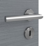 Detailansicht der Oberfläche von Strukturiert Hygge Grau LA Bullauge Basic Innentür - Huga