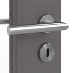 Detailansicht der Oberfläche von Huga Doppelflügeltür Hygge grau RAL 7037 Duradecor Basic mit Lichtausschnitt LA 11 mit Zarge