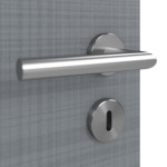 Detailansicht der Oberfläche von LEBO Doppelflügeltür Cotton Like Hygge Grau ähnl. RAL 7037 Versio mit Lichtausschnitt LA 4 mittig inkl. Zarge