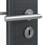 Detailansicht der Oberfläche von LEBO Doppelflügeltür Cotton Like Anthrazit ähnl. RAL 7016 Versio mit Lichtausschnitt LA 7 inkl. Zarge