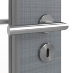 Detailansicht der Oberfläche von LEBO Doppelflügeltür Cotton Like Hygge Grau ähnl. RAL 7037 Versio mit Lichtausschnitt LA-DIN inkl. Zarge