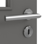 Detailansicht der Oberfläche von Huga Innentür Hygge grau RAL 7037 Lack Basic mit Lichtausschnitt LA-12