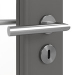 Detailansicht der Oberfläche von Huga Innentür Hygge grau RAL 7037 Duradecor Basic mit Lichtausschnitt LA 27