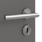 Detailansicht der Oberfläche von Huga Innentür Hygge grau RAL 7037 Duradecor Basic mit Lichtausschnitt LA 4 mittig