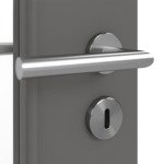 Detailansicht der Oberfläche von Huga Innentür Hygge grau RAL 7037 Lack Basic mit Lichtausschnitt LA-7