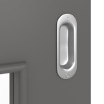 Detailansicht der Oberfläche von Huga Schiebetür Hygge grau RAL 7037 Durat Basic mit Lichtausschnitt LA 9