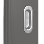 Detailansicht der Oberfläche von Huga Schiebetür Hygge grau RAL 7037 Duradecor Basic mit Lichtausschnitt LA-DIN