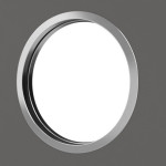 Detailansicht des Lichtausschnitts von Huga Schiebetür Hygge grau RAL 7037 Lack Basic mit Lichtausschnitt LA Bullauge