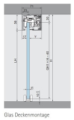 Technische Zeichnung ERKELENZ Schiebetürsystem für Ganzglastüren Dorma Muto Comfort L 80 BLACK|LINE Deckenmontage