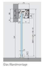 Technische Zeichnung ERKELENZ Schiebetürsystem für Ganzglastüren Dorma Muto Comfort L 80 BLACK|LINE Wandmontage