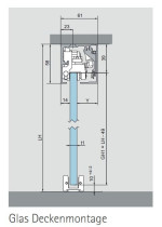 Technische Zeichnung ERKELENZ Schiebetürsystem für Ganzglastüren Dorma Muto Comfort M 60 BLACK|LINE Deckenmontage
