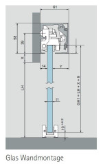 Technische Zeichnung ERKELENZ Schiebetürsystem für Ganzglastüren Dorma Muto Comfort M 60 BLACK|LINE Wandmontage