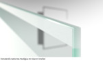 Glasart Weißart extraweiß mattiert mit klarem Streifen für Prime Motiv klar Ganzglastür mit zwei festen Seitenteilen DORMA Mundus Variante 2 - Erkelenz