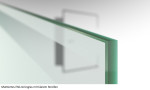 Glasart Grünglas mattiert mit klarem Streifen für Prime Motiv klar Ganzglastür mit zwei festen Seitenteilen DORMA Mundus Variante 2 - Erkelenz
