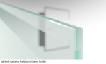 Glasart Weißglas softweiß mattiert mit klarem Streifen für Prime Motiv klar Ganzglastür mit zwei festen Seitenteilen DORMA Mundus Variante 2 - Erkelenz