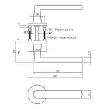 technische Zeichnung von INTERSTEEL Türgriff Sora Messing matt Titan PVD Rundrosette