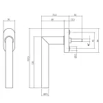 technische Zeichnung von INTERSTEEL Fenstergriff Jura Schwarz matt Ovalrosette