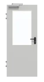 Frontansicht von GARANT Brandschutztür T30 Dove Grey D92-60 Resopal mit Lichtausschnitt LA-6