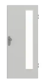 Frontansicht von GARANT Wohnungseingangstür D92-60 Dove Grey Resopal mit Lichtausschnitt LA-4 bandseitig