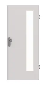 Frontansicht von GARANT Wohnungseingangstür U12188SD Lichtgrau GHK08 mit Lichtausschnitt LA-4 bandseitig