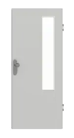 Frontansicht von GARANT Wohnungseingangstür D92-60 Dove Grey Resopal mit Lichtausschnitt LA-5 bandseitig