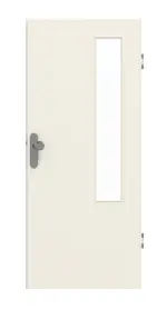 Frontansicht von GARANT Wohnungseingangstür Weißlack 9010 CePaL mit Lichtausschnitt LA-5 bandseitig